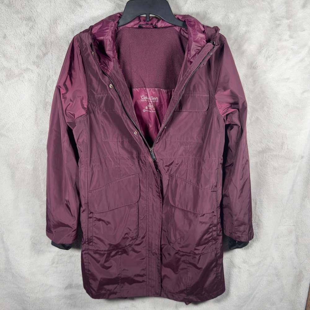 Calvin Klein Performance Burgundy Hooded Water Resistant Jacket‎ Men's Medium